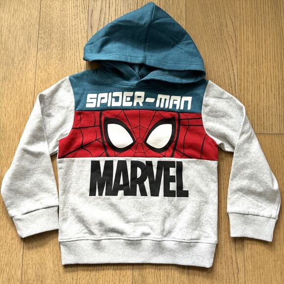 Spider-Man Fleece Hoodie Toddler Boys Grey Blue - Size 5 NWT - Picture 1 of 4